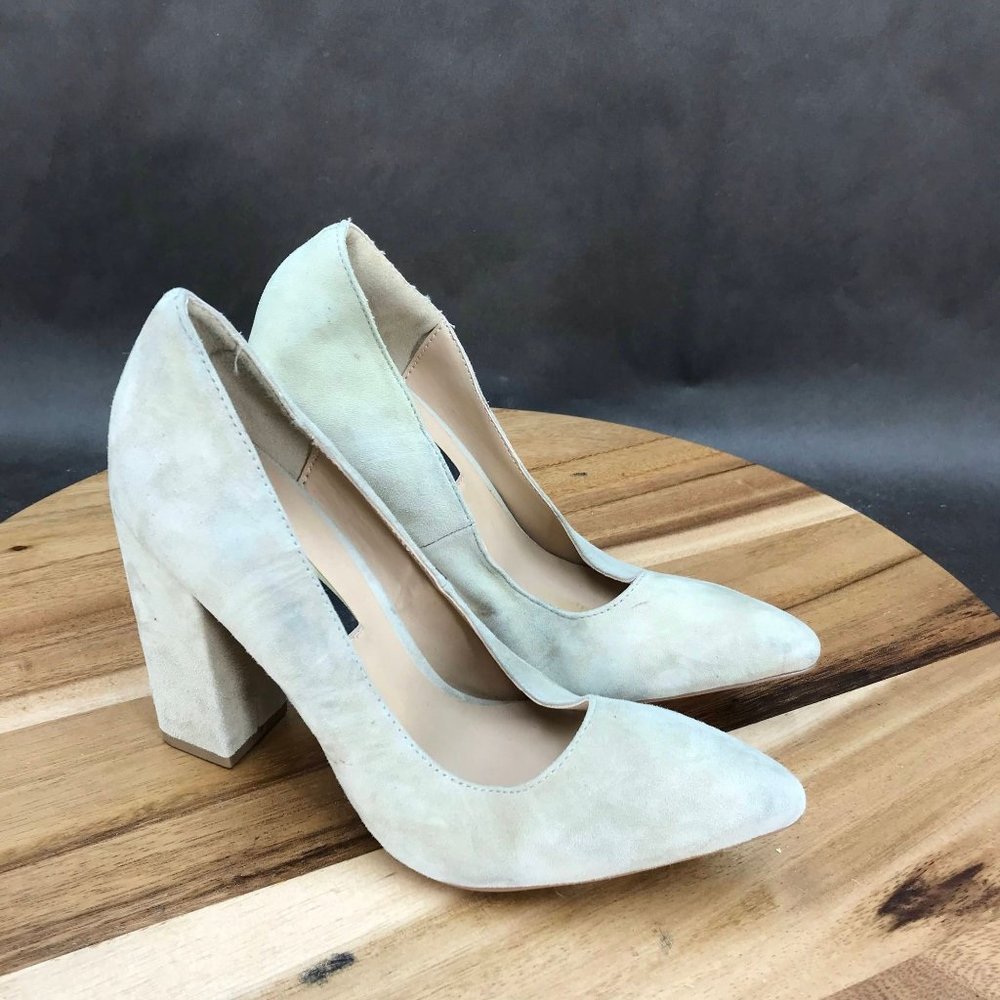 Kensie Beige Faux Suede Block Heel Pumps Slip On Shoes Womens Size 6